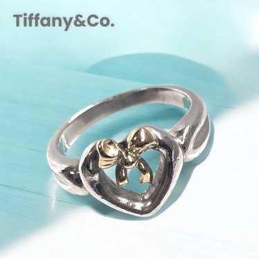 Tiffany Heart Ribbon Silver 925 K18 Yellow Gold a… - image 1