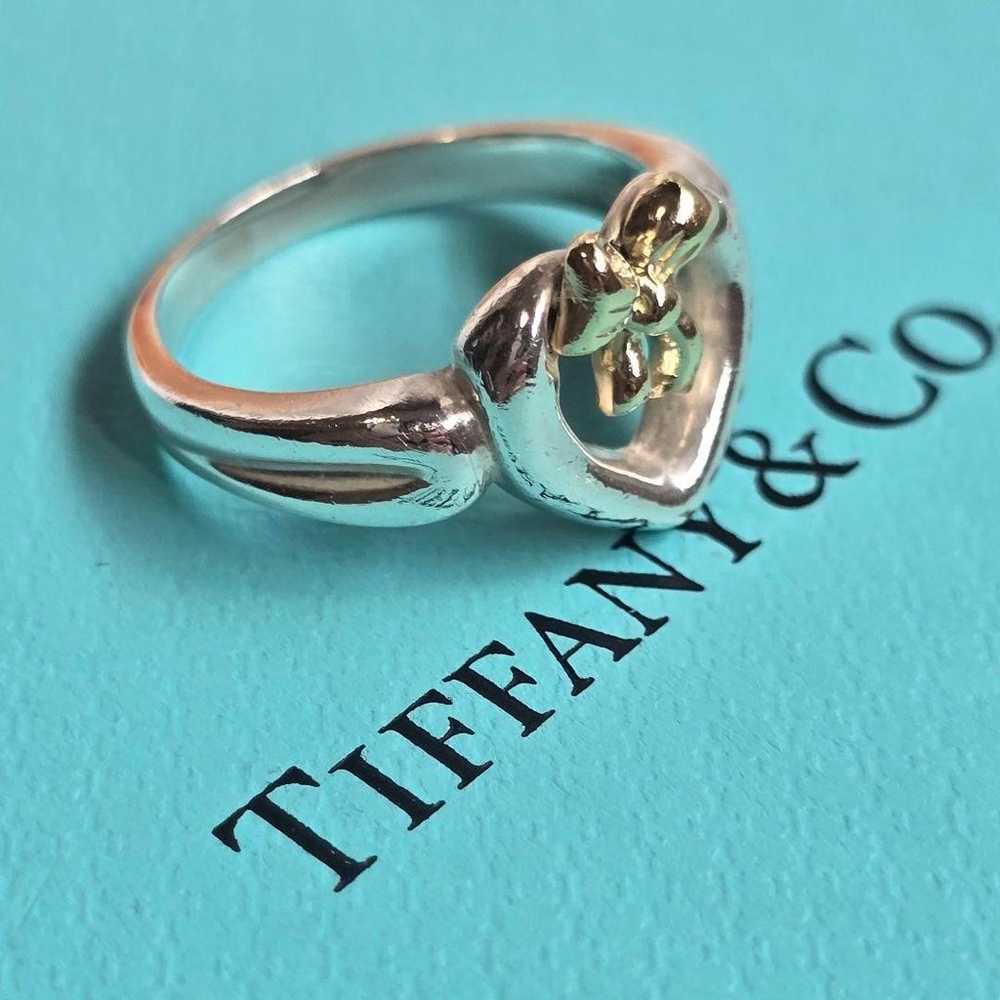 Tiffany Heart Ribbon Silver 925 K18 Yellow Gold a… - image 2