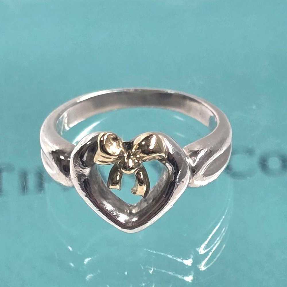 Tiffany Heart Ribbon Silver 925 K18 Yellow Gold a… - image 3