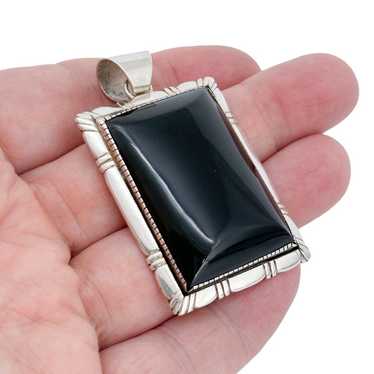 Vintage Sterling Silver 925 Large Rectangular Onyx