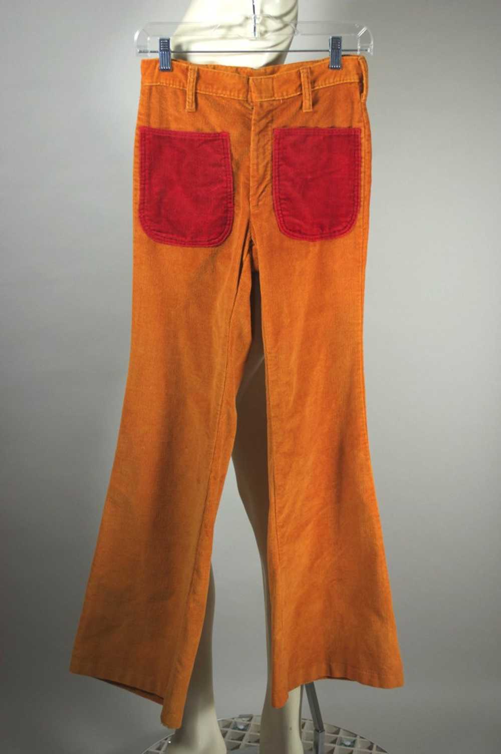 Curry orange corduroy late 1960s bellbottom pant … - image 1