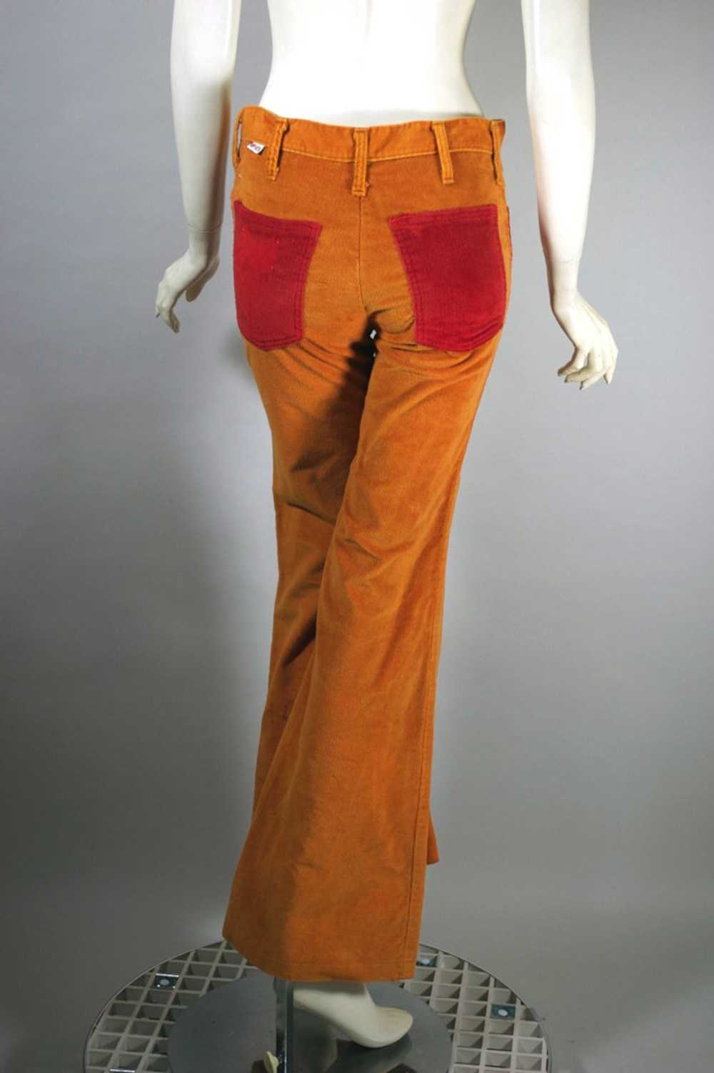 Curry orange corduroy late 1960s bellbottom pant … - image 3