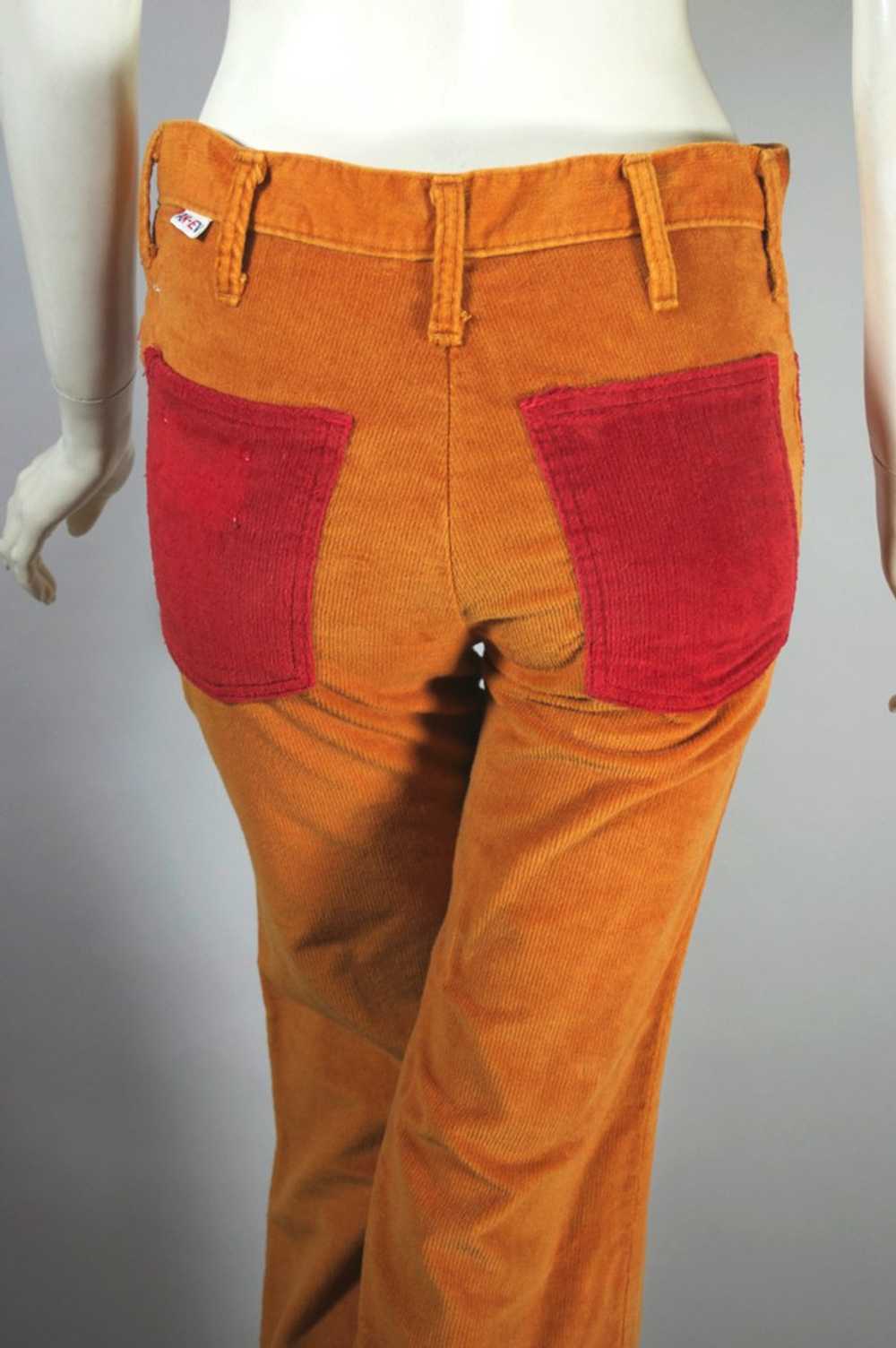 Curry orange corduroy late 1960s bellbottom pant … - image 4