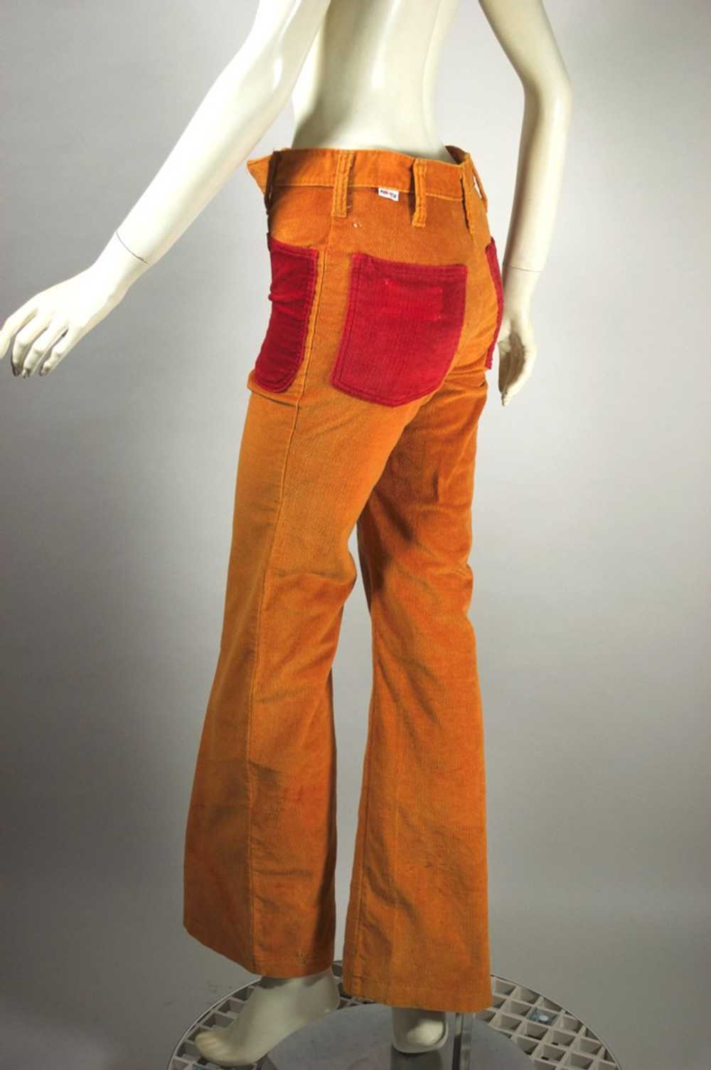 Curry orange corduroy late 1960s bellbottom pant … - image 5