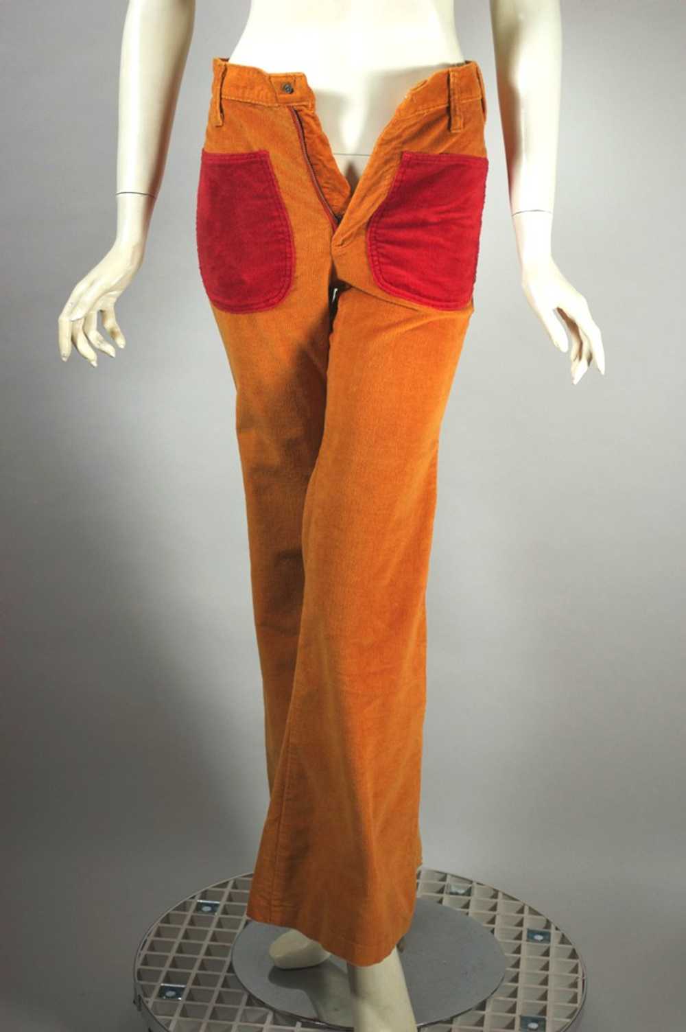 Curry orange corduroy late 1960s bellbottom pant … - image 7