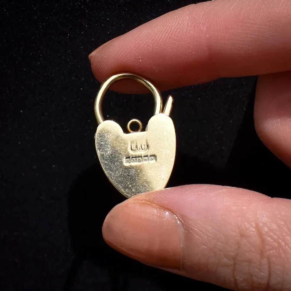 Vintage 9ct Gold Opening Heart Padlock Charm Pend… - image 4