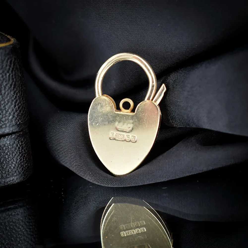 Vintage 9ct Gold Opening Heart Padlock Charm Pend… - image 5