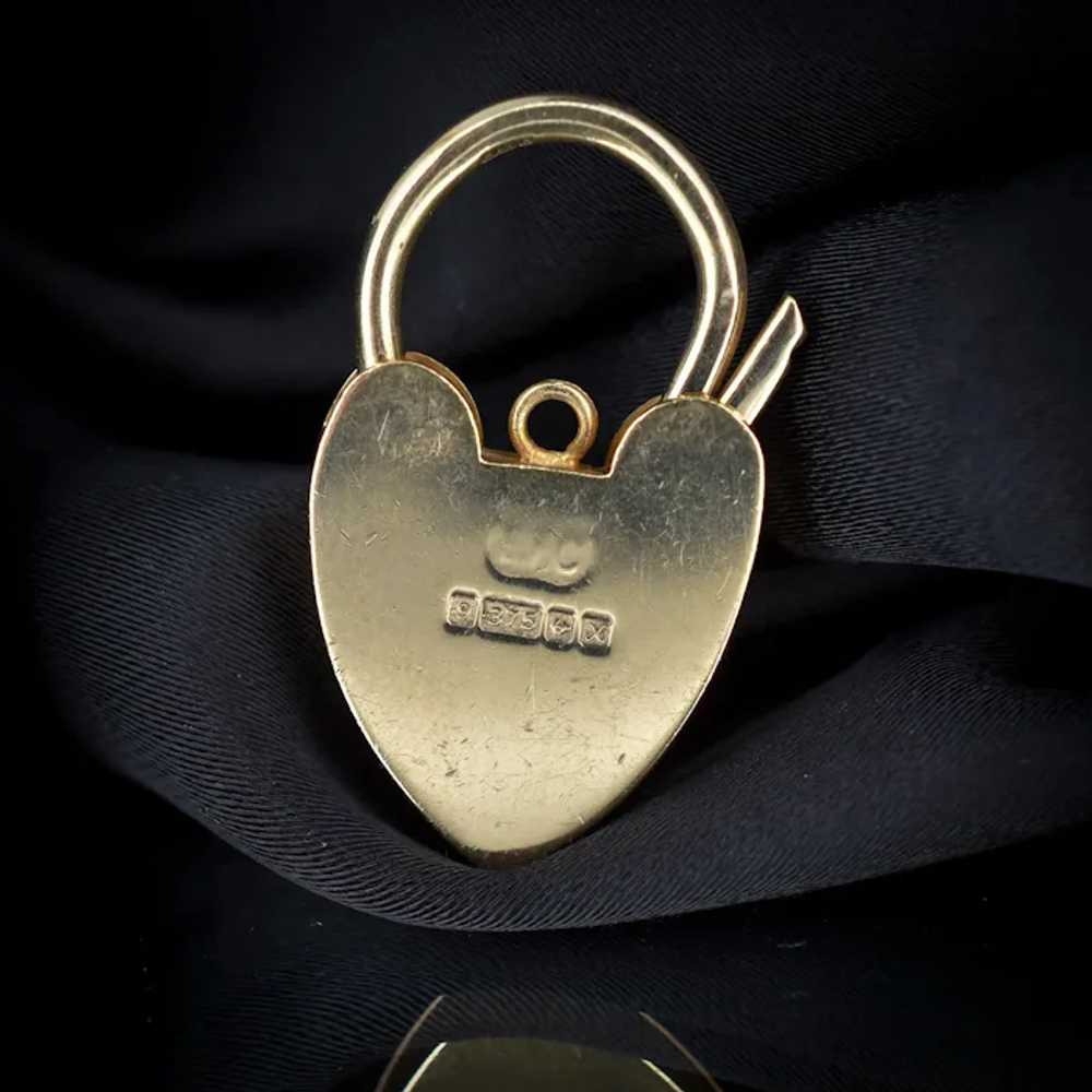 Vintage 9ct Gold Opening Heart Padlock Charm Pend… - image 8