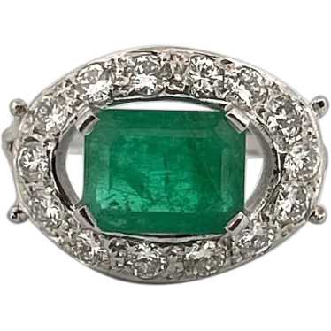 Vintage Emerald and Diamond Platinum Ring