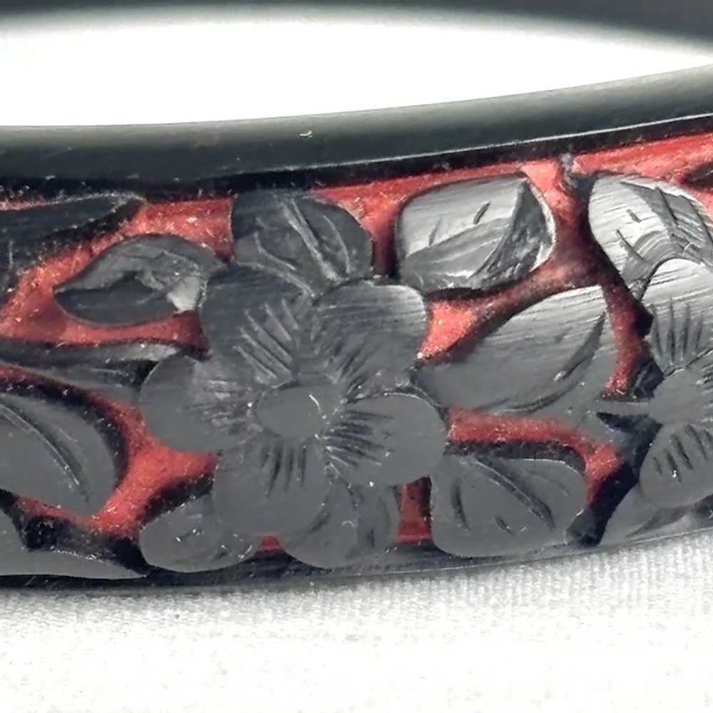 Vintage Chinese Black and Red Carved Lacquer Bang… - image 11