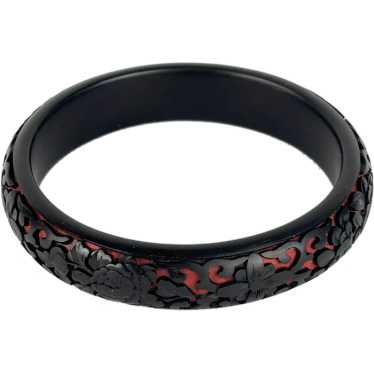 Vintage Chinese Black and Red Carved Lacquer Bang… - image 1