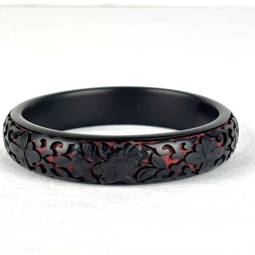 Vintage Chinese Black and Red Carved Lacquer Bang… - image 3