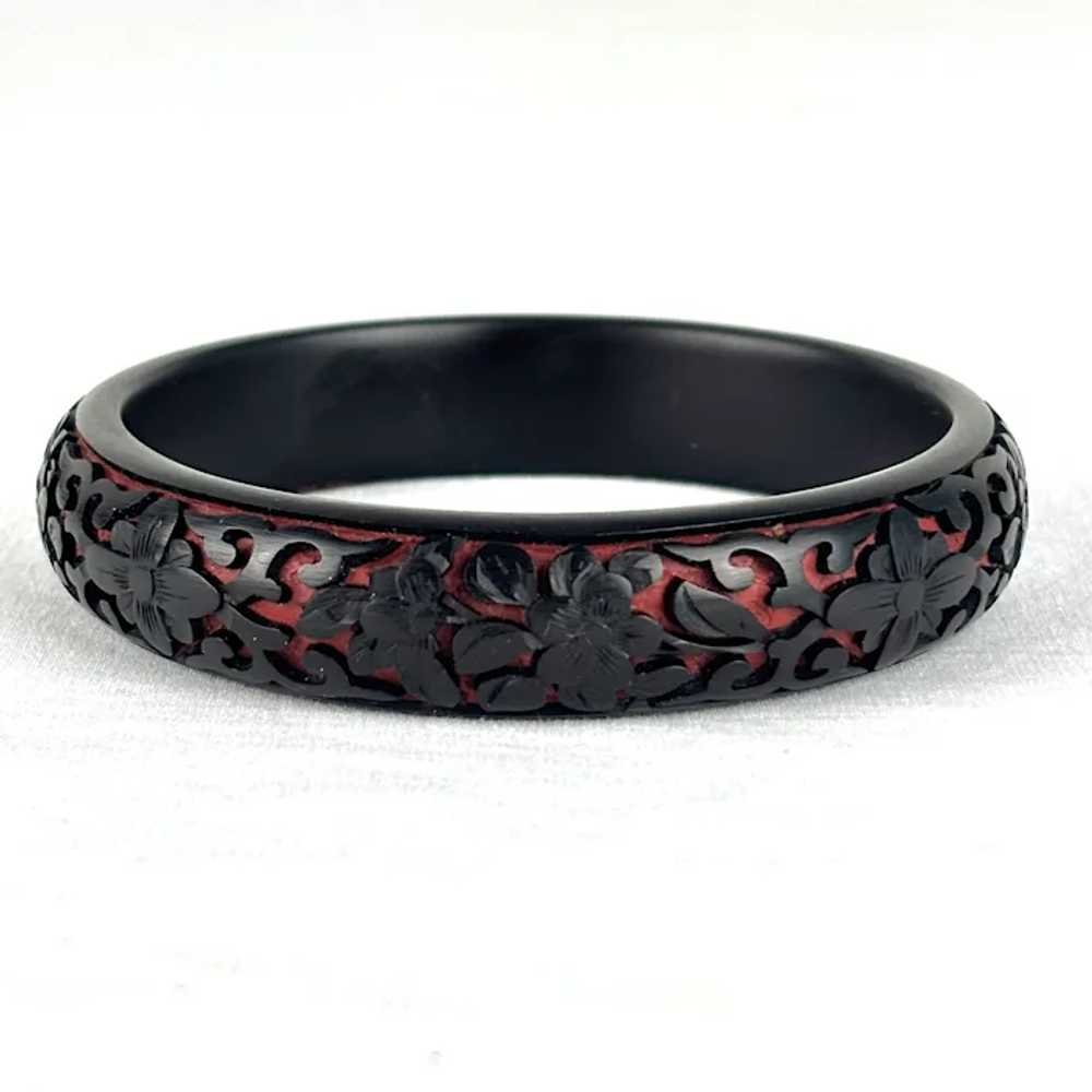Vintage Chinese Black and Red Carved Lacquer Bang… - image 4