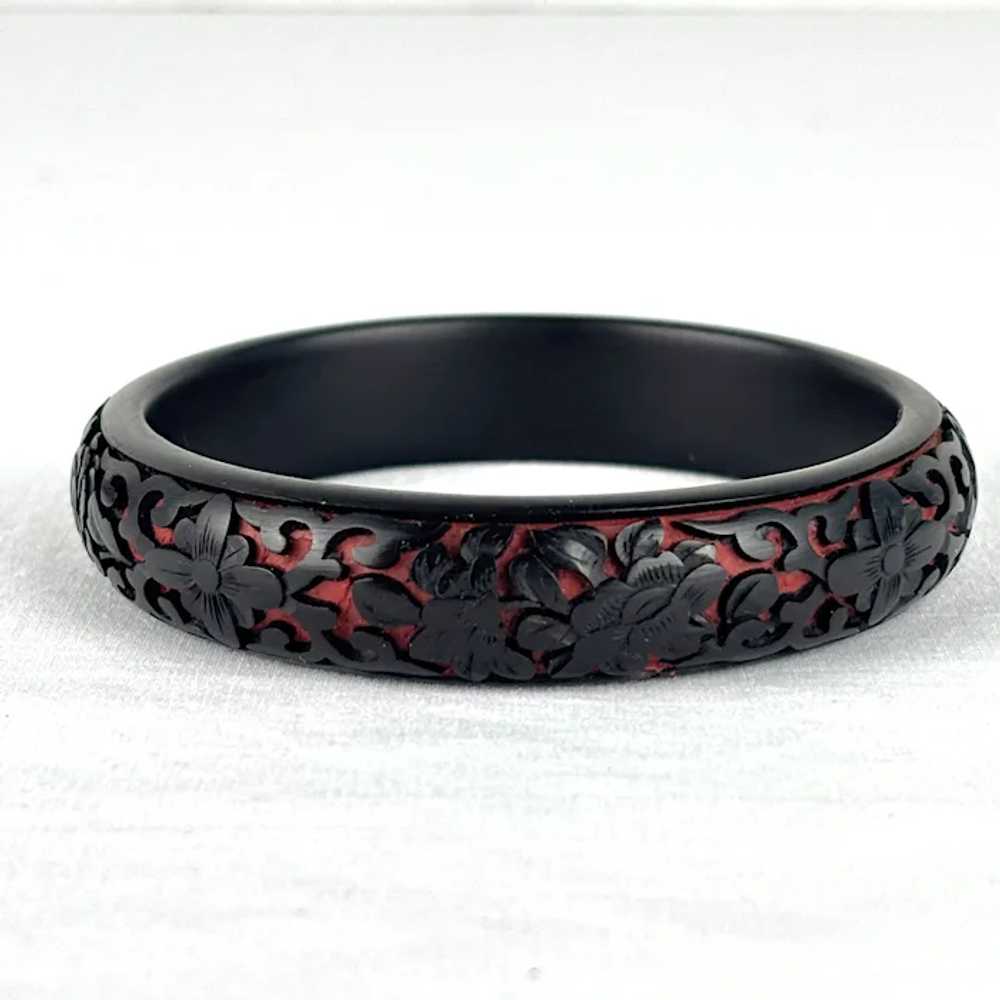 Vintage Chinese Black and Red Carved Lacquer Bang… - image 5