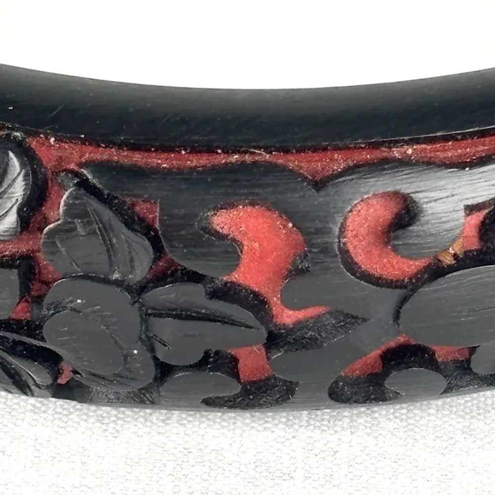 Vintage Chinese Black and Red Carved Lacquer Bang… - image 8