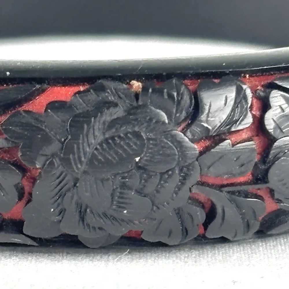 Vintage Chinese Black and Red Carved Lacquer Bang… - image 9