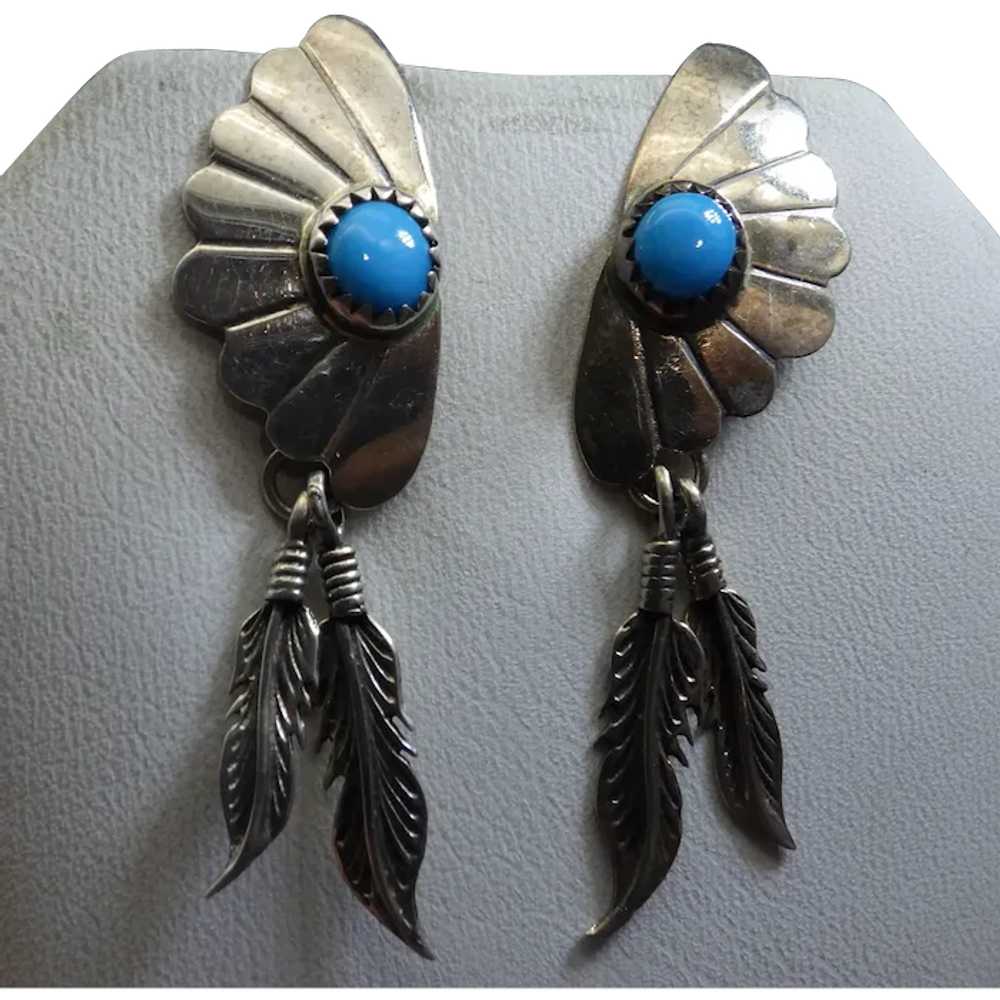 Native American Signed Sterling and Turquoise Cla… - image 1