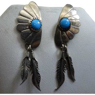 Native American Signed Sterling and Turquoise Cla… - image 1