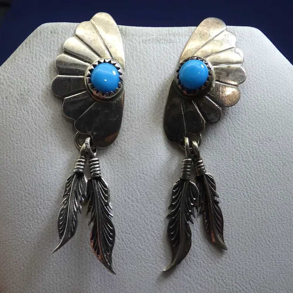 Native American Signed Sterling and Turquoise Cla… - image 3