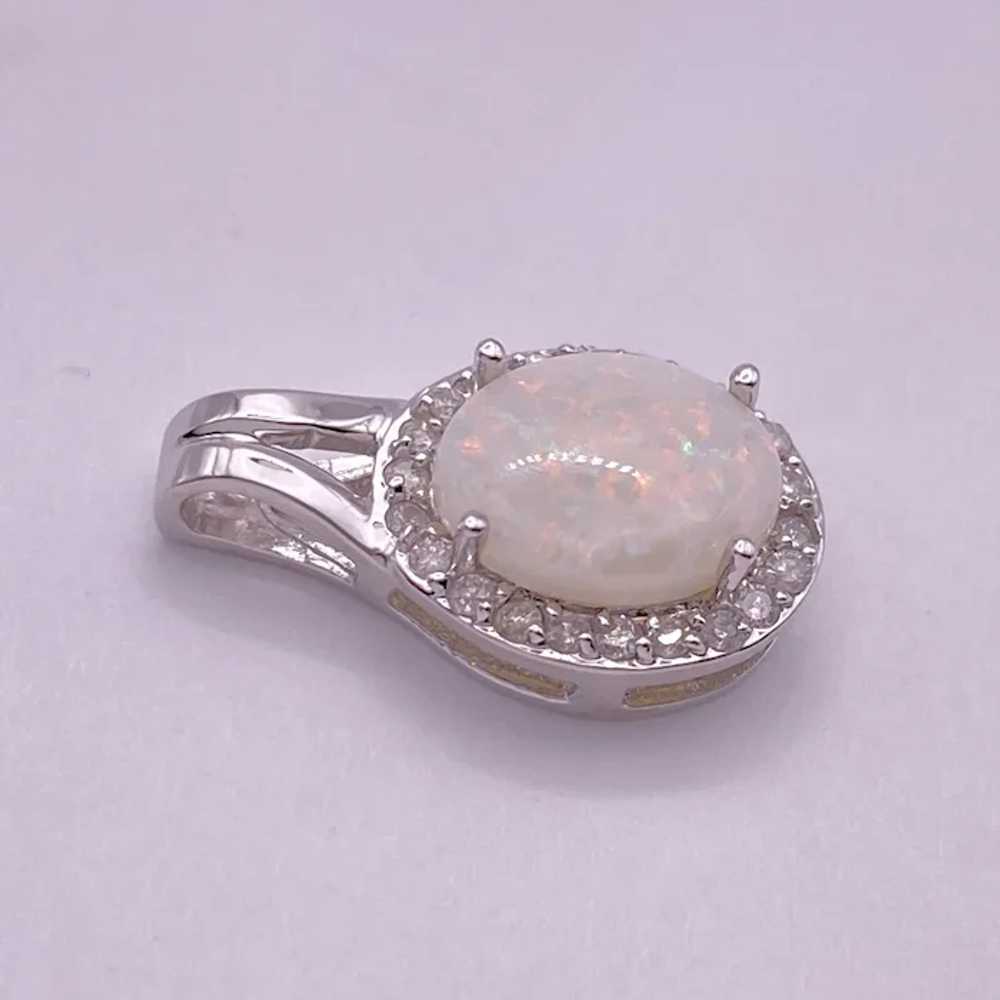 Diamond Halo Natural Opal Pendant 14K White Gold - image 2