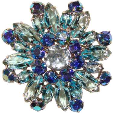 Fabulous AQUA BLUE & AURORA Vintage Rhinestone Bro