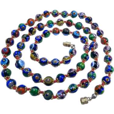 Gorgeous Millefiori Bead Necklace Hand Knotted Co… - image 1