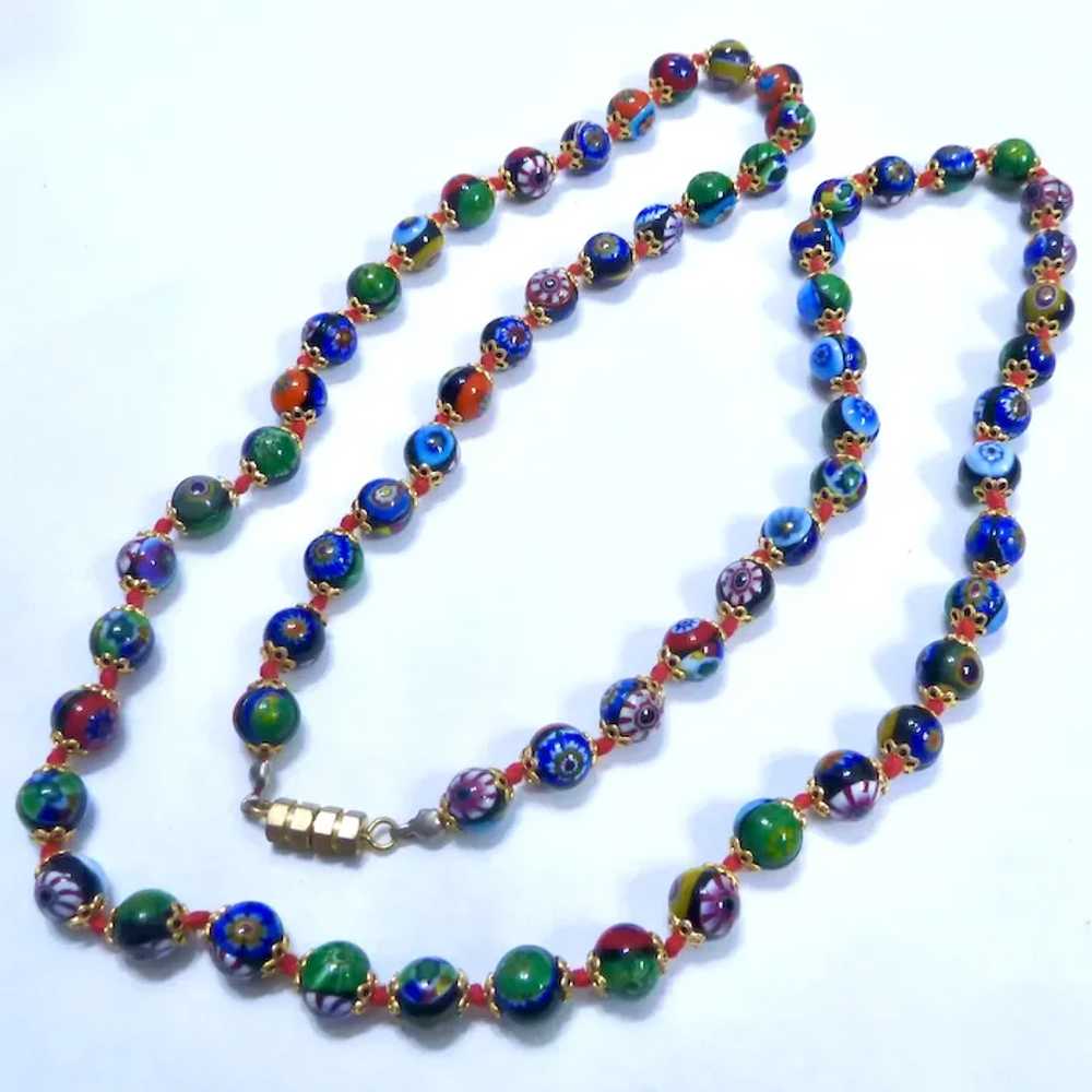 Gorgeous Millefiori Bead Necklace Hand Knotted Co… - image 2