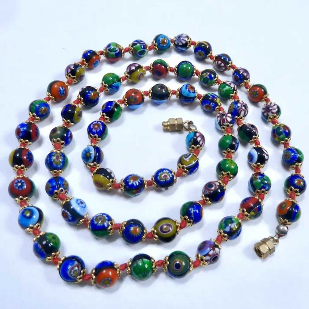 Gorgeous Millefiori Bead Necklace Hand Knotted Co… - image 3