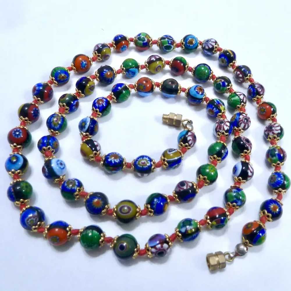 Gorgeous Millefiori Bead Necklace Hand Knotted Co… - image 4