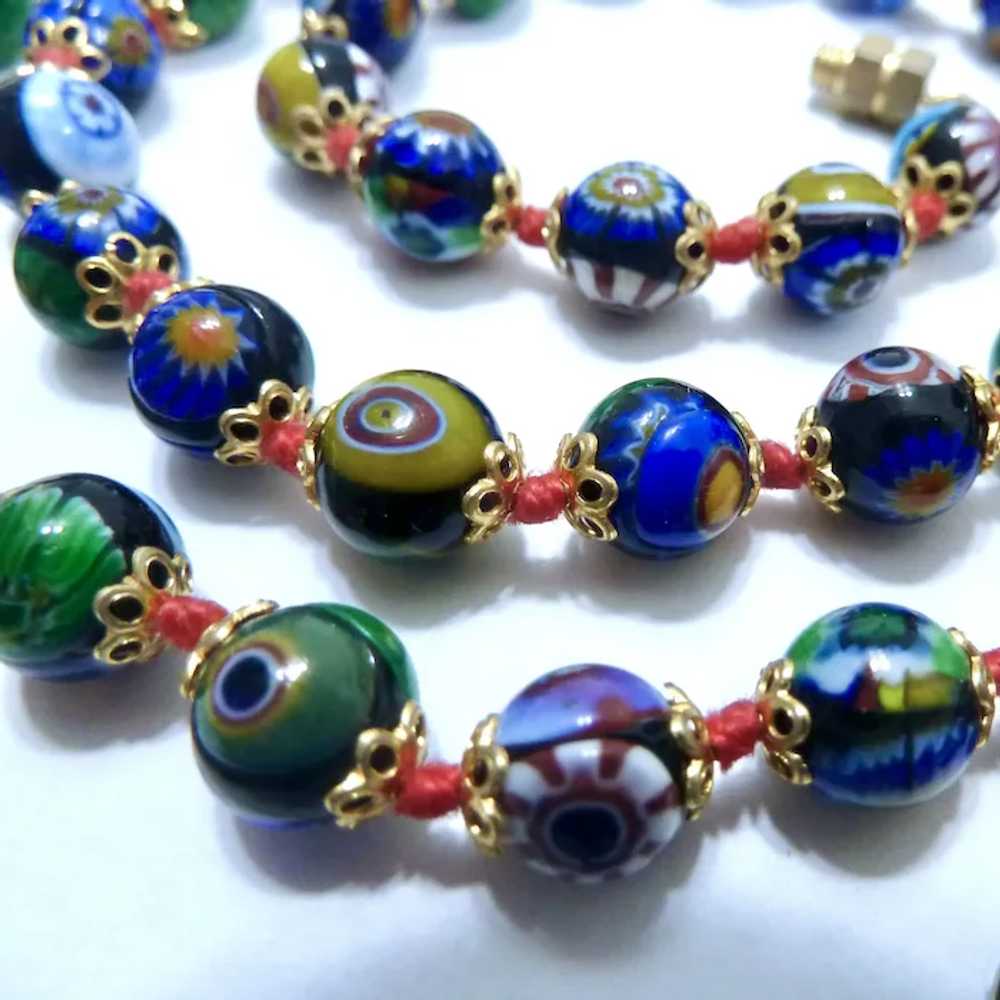 Gorgeous Millefiori Bead Necklace Hand Knotted Co… - image 5