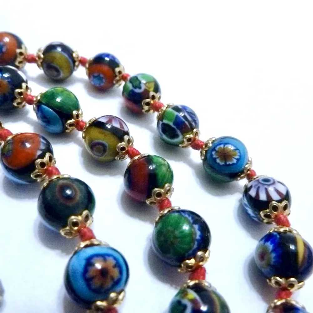 Gorgeous Millefiori Bead Necklace Hand Knotted Co… - image 6