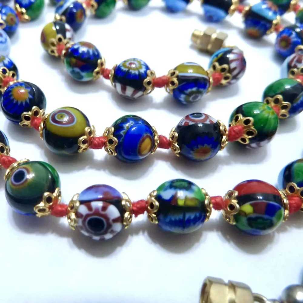 Gorgeous Millefiori Bead Necklace Hand Knotted Co… - image 7