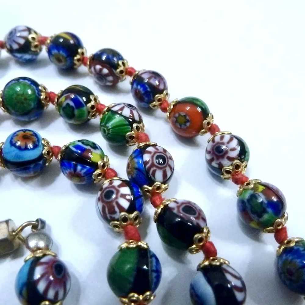 Gorgeous Millefiori Bead Necklace Hand Knotted Co… - image 8