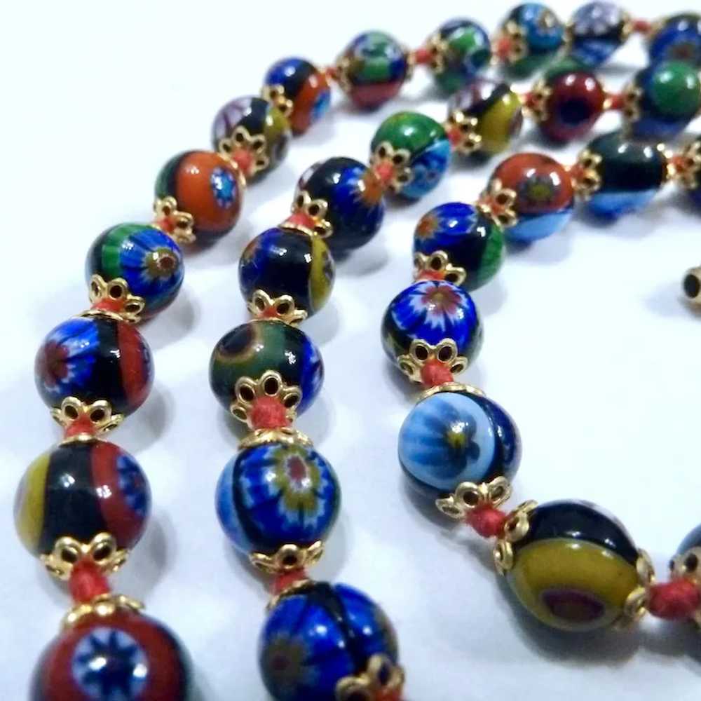 Gorgeous Millefiori Bead Necklace Hand Knotted Co… - image 9