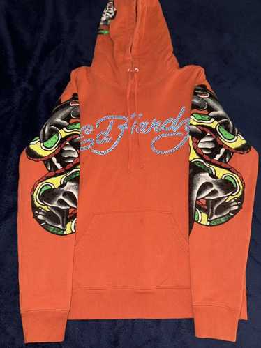 Ed Hardy ORANGE ED HARDY RHINESTONE HOODIE - image 1