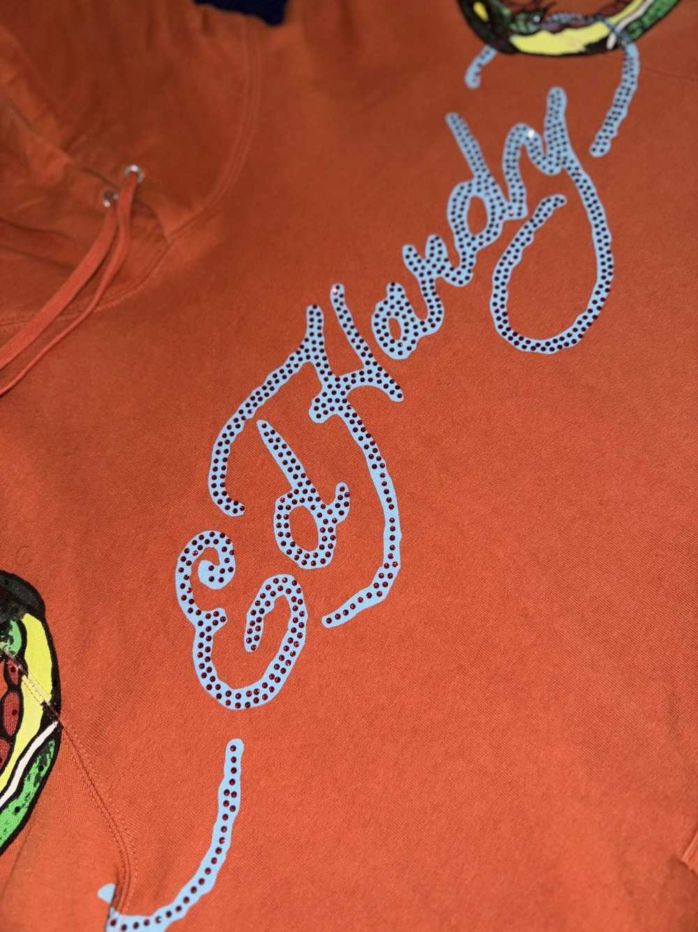 Ed Hardy ORANGE ED HARDY RHINESTONE HOODIE - image 2