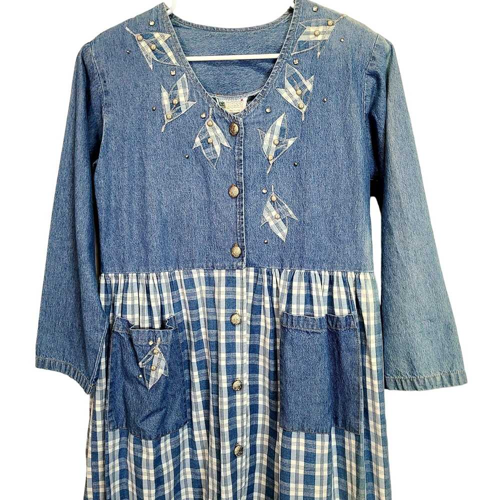 Vintage Vintage 90s Denim Button Midi Dress Women… - image 10