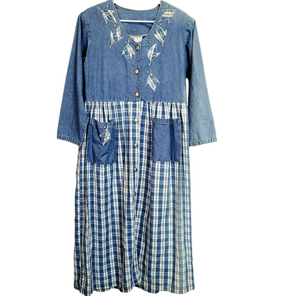 Vintage Vintage 90s Denim Button Midi Dress Women… - image 2