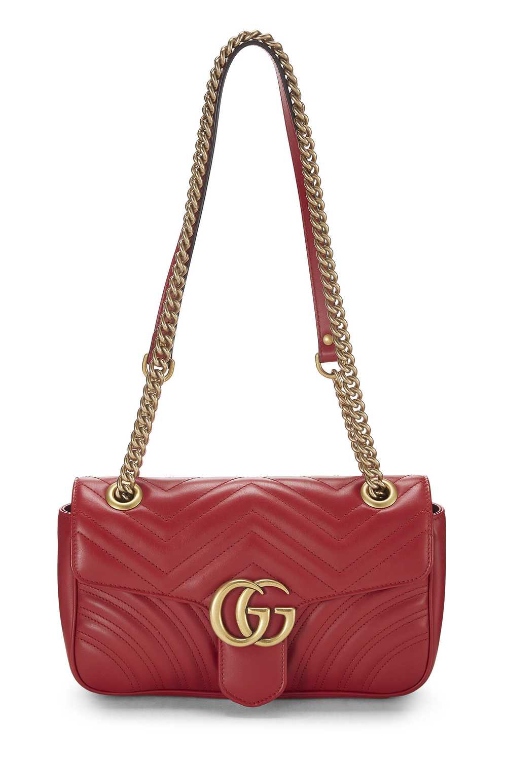 Red Leather GG Marmont Matelassé Shoulder Bag Sma… - image 1