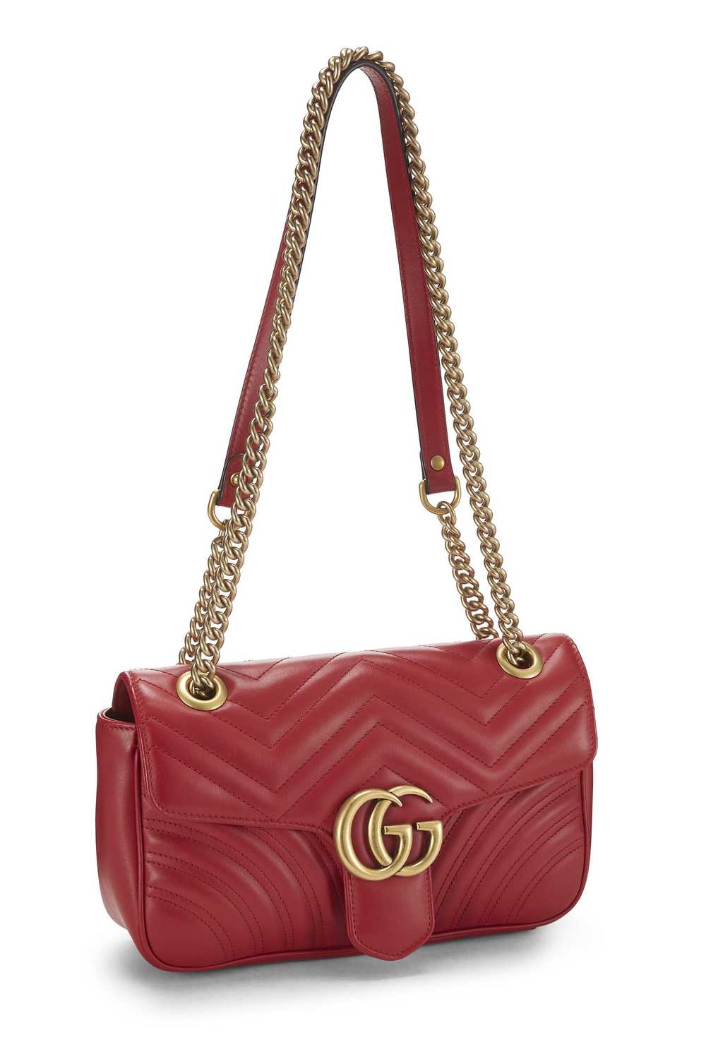 Red Leather GG Marmont Matelassé Shoulder Bag Sma… - image 2