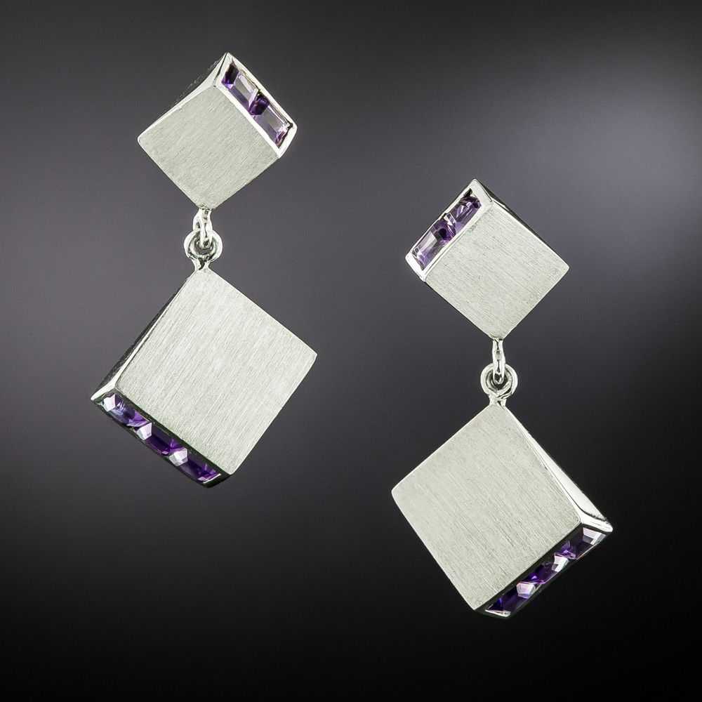 Art Deco Amethyst Wedges Drop Earrings - image 1