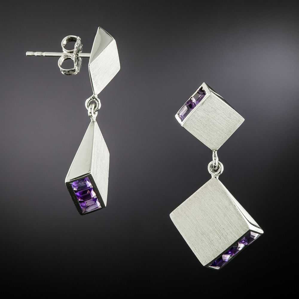 Art Deco Amethyst Wedges Drop Earrings - image 2