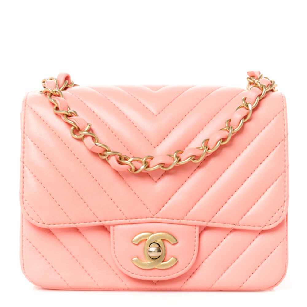 CHANEL Lambskin Chevron Quilted Mini Square Flap … - image 1