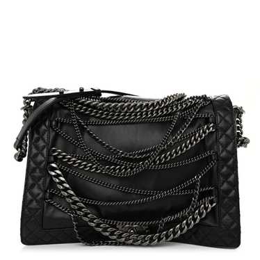 CHANEL Calfskin Enchained XL Boy Flap Black