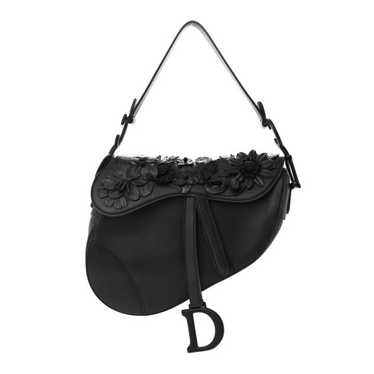 CHRISTIAN DIOR Lambskin 3D Floral Saddle Bag Black