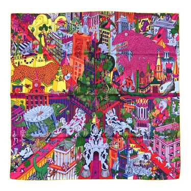 HERMES Silk Animapolis Scarf 90 Fuchsia Vert Jaun… - image 1