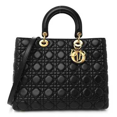 CHRISTIAN DIOR Lambskin Cannage Large Lady Dior Bl