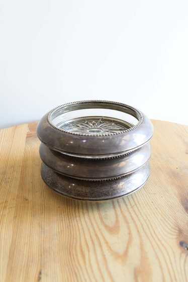 Vintage Sterling And Glass Coasters - Silver