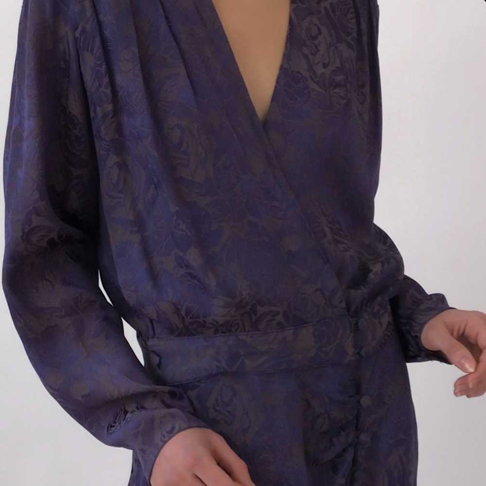 Vintage 80's Eggplant Floral Brocade Silhouette D… - image 2