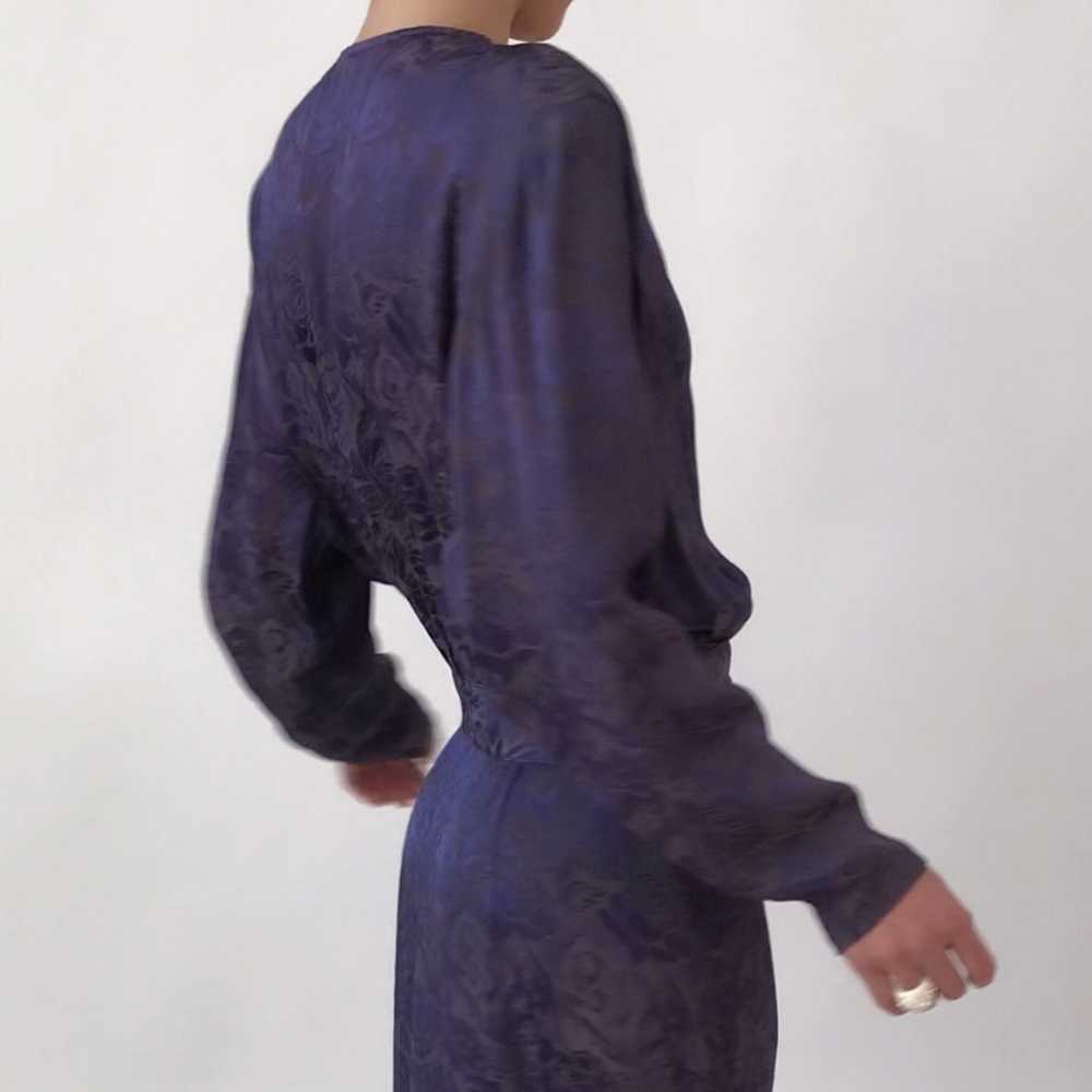 Vintage 80's Eggplant Floral Brocade Silhouette D… - image 3